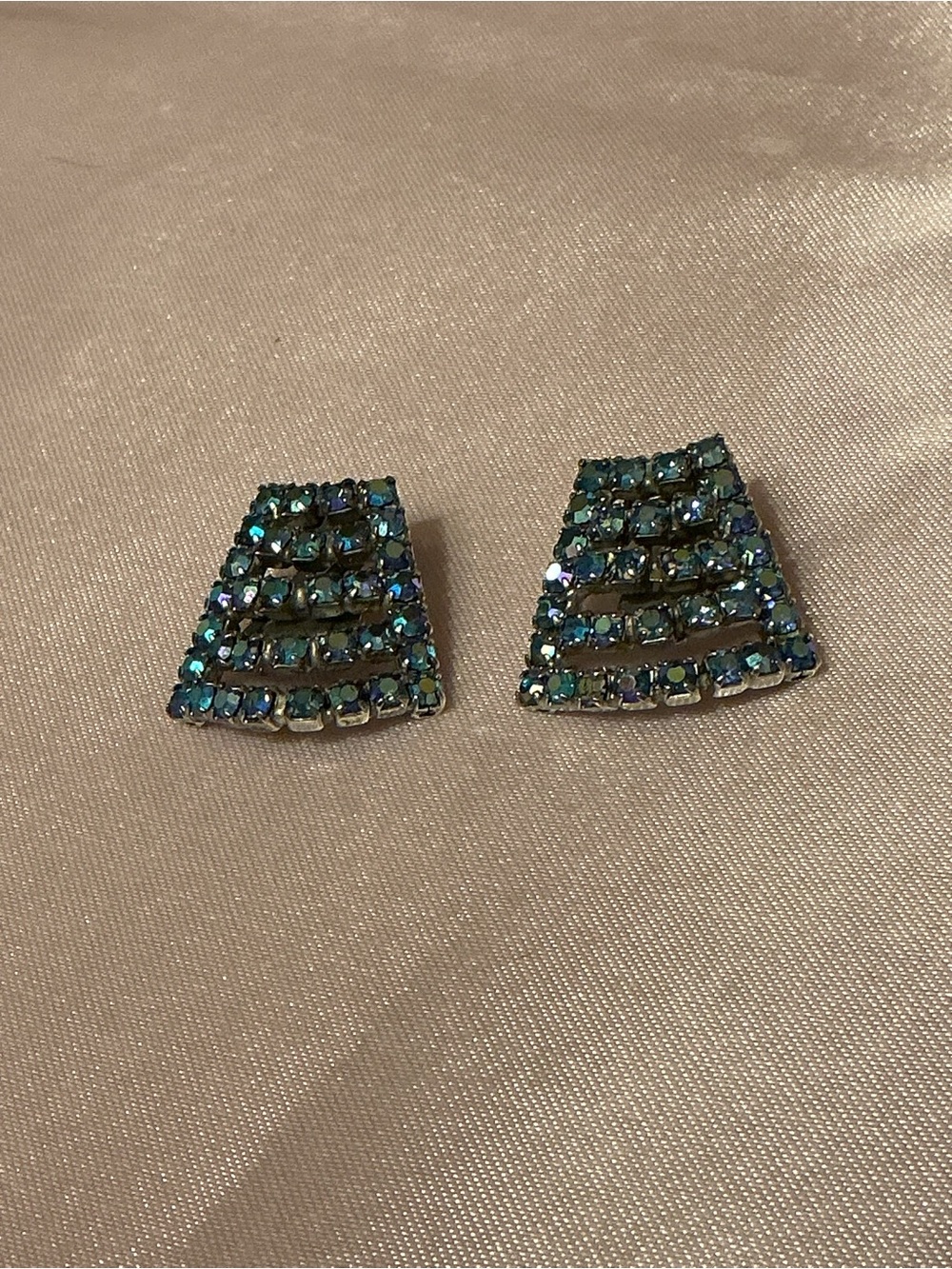 Vintage Blue Aurora Crystal Tapered Row Earrings